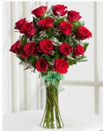 Cam vazo içerisinde 11 kırmızı gül vazosu  Amasya anneler günü çiçek yolla 