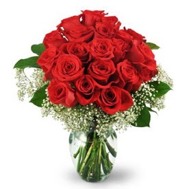25 adet kırmızı gül cam vazoda  Amasya çiçek , çiçekçi , çiçekçilik 