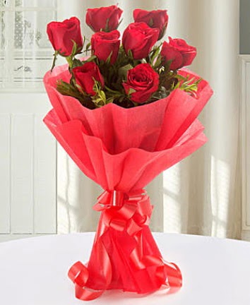 9 adet kırmızı gülden modern buket  Amasya İnternetten çiçek siparişi 