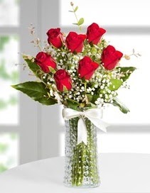 Cam vazoda 7 adet kırmızı gül  Amasya çiçek , çiçekçi , çiçekçilik 